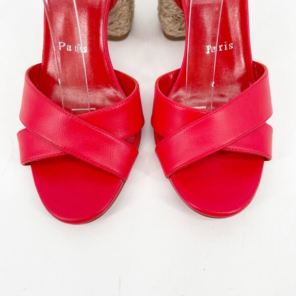 Christian Louboutin Summer Mariza 85 Red Leather Espadrilles Heels Sandals EU 37 - Picture 6 of 11